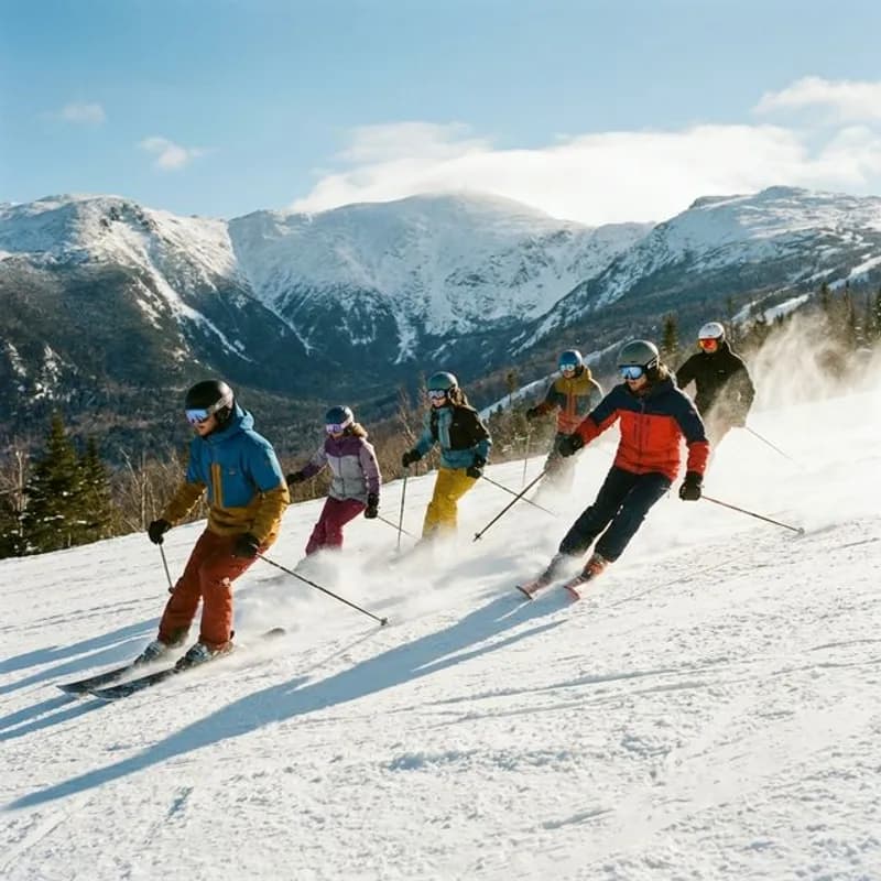 Friends skiing down a mountain slope